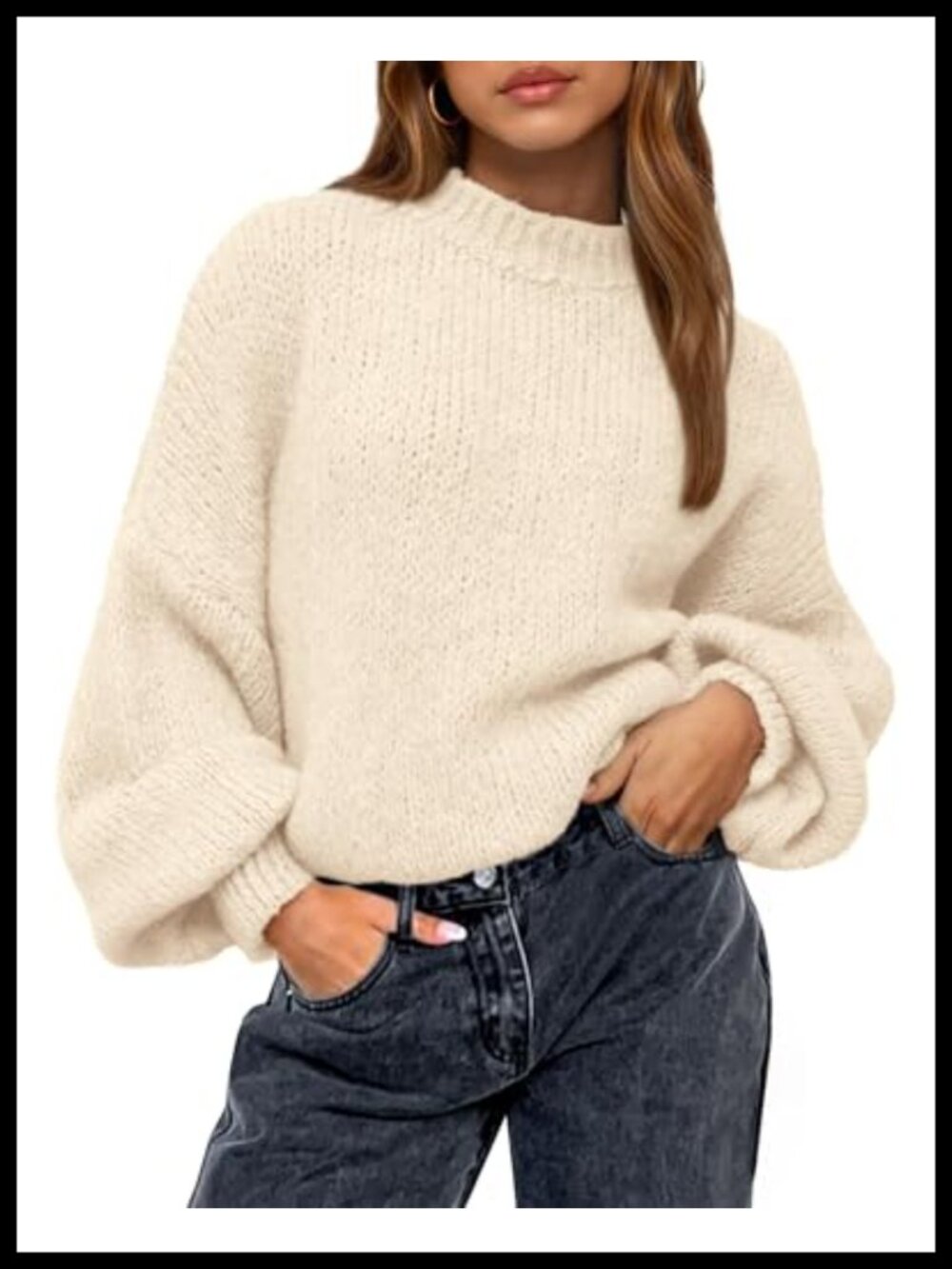 Oversized Crewneck Pullover Sweater Long Sleeve Ribbed Knit Women's